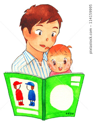 讀書週插畫親子看書水彩手繪 讀書週插畫親子看書水彩手繪 114159995