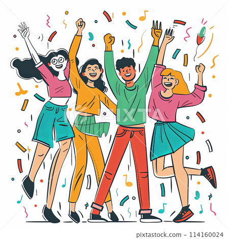 Illustration of young man celebrating something, in a flat design style with cartoon characters Illustration of young man celebrating something, in a flat design style with cartoon characters 114160024