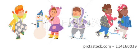 Cute Kid Character Doing Different Winter Activity Vector Set Cute Kid Character Doing Different Winter Activity Vector Set 114160039
