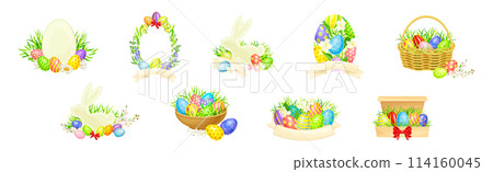 Easter Holiday with Decorative Egg Shell Vector Set Easter Holiday with Decorative Egg Shell Vector Set 114160045