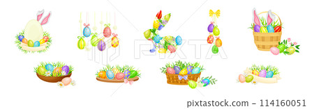 Easter Holiday with Decorative Egg Shell Vector Set 114160051