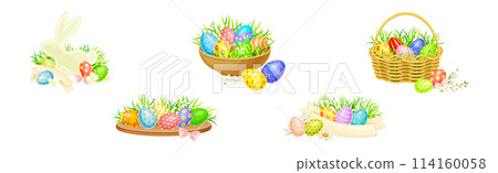 Easter Holiday with Decorative Egg Shell Vector Set 114160058