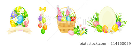 Easter Holiday with Decorative Egg Shell Vector Set Easter Holiday with Decorative Egg Shell Vector Set 114160059