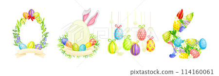 Easter Holiday with Decorative Egg Shell Vector Set 114160061
