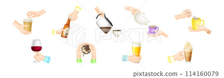 Hand Holding Drink and Different Beverage Vector Set Hand Holding Drink and Different Beverage Vector Set 114160079