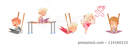 Little Boy and Girl Doing Gymnastics Vector Set Little Boy and Girl Doing Gymnastics Vector Set 114160133