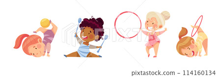 Little Girl Doing Gymnastics Vector Set 114160134