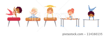 Little Boy and Girl Doing Gymnastics Vector Set Little Boy and Girl Doing Gymnastics Vector Set 114160135