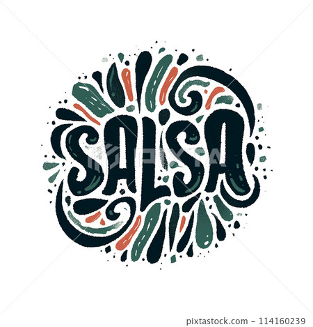 A colorful, hand-drawn circle with the word "salsa" written in a cursive style 114160239