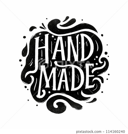 Handmade is a black and white logo with a white background. The logo is written in cursive style and has a flowing, artistic design. The logo conveys a sense of creativity and craftsmanship 114160240