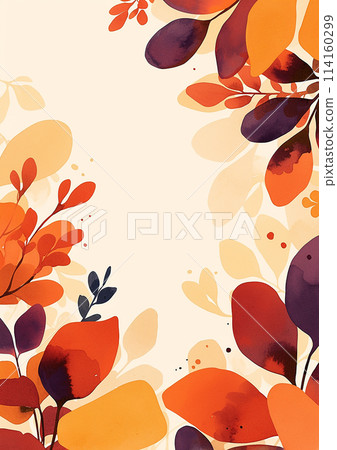 A colorful frame border drawing of flowers and leaves with a white background. 114160299