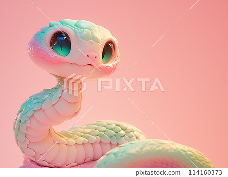 2025 A 3D cute cartoonish green and pink snake with big eyes 114160373