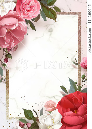 Vintage frame border with pink flowers and a gold frame Vintage frame border with pink flowers and a gold frame 114160645