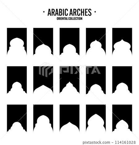 Islamic frames, oriental style objects. Arabic shapes, windows and arches. Traditional ornamental banner, frame. Muslim holidays, Ramadan Kareem. Modern eastern architecture. Vector illustration Islamic frames, oriental style objects. Arabic shapes, windows and arches. Traditional ornamental banner, frame. Muslim holidays, Ramadan Kareem. Modern eastern architecture. Vector illustration 114161028