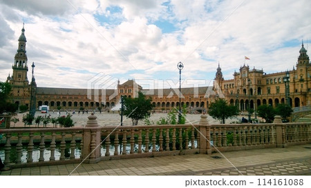 Plaza de Espana (Spain square) in Seville, Andalusia, Spain. Panoramic view of old city Sevilla, Andalucia 114161088
