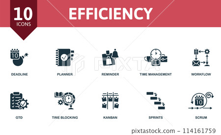 Efficiency set. Creative icons. Monochrome design. 114161759