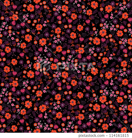 Millefleur meadow purple dark background retro color flowers tender seamless pattern. 114161815