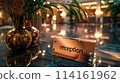 Lobby Welcome: Reception Sign Positioned on Table for Guests 114161962