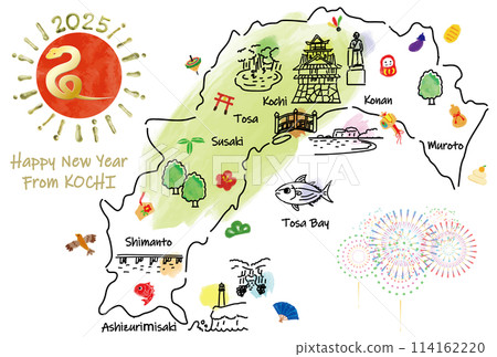 Illustrated map of tourist spots in Kochi Prefecture New Year's card 2025 Illustrated map of tourist spots in Kochi Prefecture New Year's card 2025 114162220