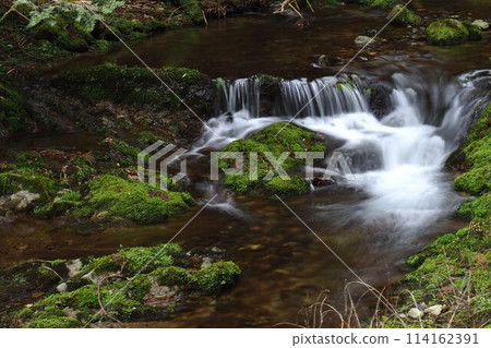 Water flowing in a rural stream 114162391