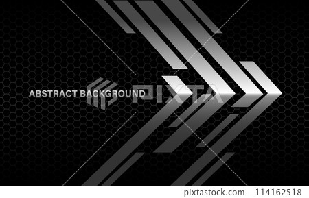 Abstract silver arrow direction geometric on black hexagon mesh design modern luxury futuristic background vector 114162518