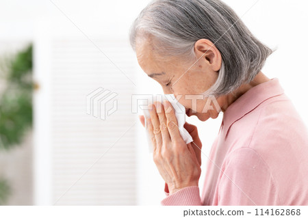 Senior woman blowing her nose Allergy Senior woman blowing her nose Allergy 114162868