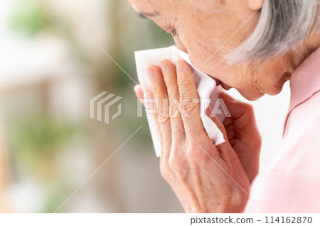 因過敏擤鼻涕的高級婦女 114162870