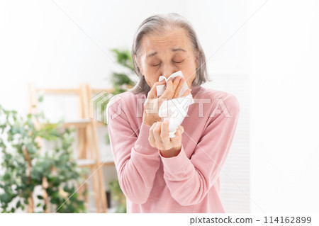 Senior woman blowing her nose Allergy Senior woman blowing her nose Allergy 114162899