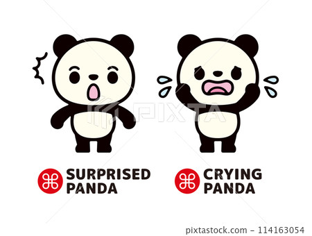 Surprised panda and crying panda cute character illustration set Surprised panda and crying panda cute character illustration set 114163054