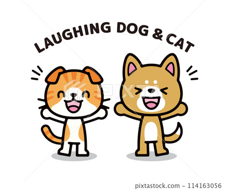 Simple and cute character illustration of happy dog and cat 114163056