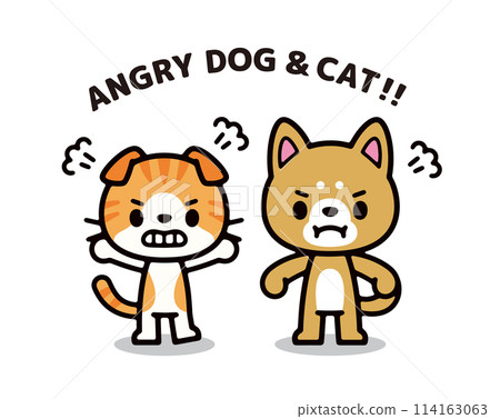 憤怒的狗和貓的簡單可愛的人物插畫 憤怒的狗和貓的簡單可愛的人物插畫 114163063