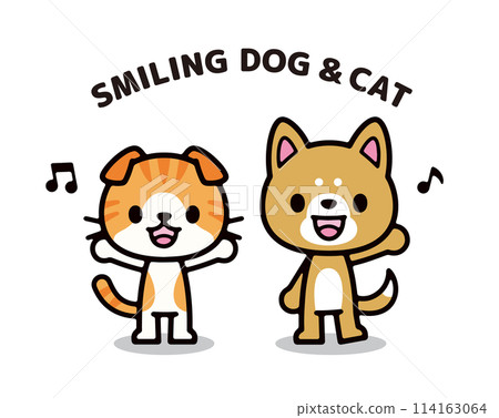 Simple and cute character illustration of smiling dog and cat Simple and cute character illustration of smiling dog and cat 114163064