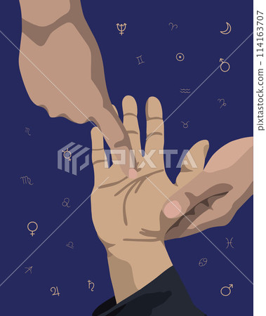 Vector isolated illustration of life line reading. Palmistry. Foresight. 114163707
