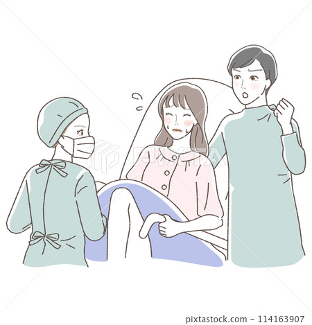 Illustration of a birth attended by a family. Illustration of a birth attended by a family. 114163907