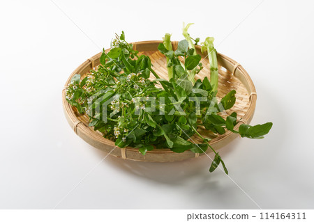 Watercress with flowers on a white background 114164311