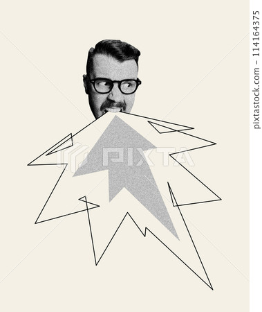 Man in glasses expressing worried emotions, feeling nervous and stressful. Contemporary art collage. Man in glasses expressing worried emotions, feeling nervous and stressful. Contemporary art collage. 114164375