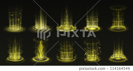 Portals with yellow lights realistic vector illustration set 114164549