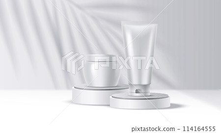 Mockup tube and jar on podium with shadows illustration Mockup tube and jar on podium with shadows illustration 114164555