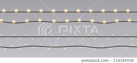 Fairy lights glowing lines 3d realistic illustration set Fairy lights glowing lines 3d realistic illustration set 114164556