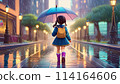 Back view of a girl walking with an umbrella on a rainy day | Editing Adobe AI-generated images to clear copyright issues 114164606