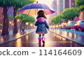 Back view of a girl walking with an umbrella on a rainy day | Editing Adobe AI-generated images to clear copyright issues 114164609