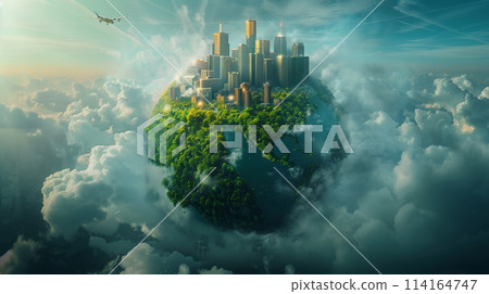 A city is built on top of a globe 114164747