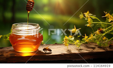 Honey in a glass jar 114164919