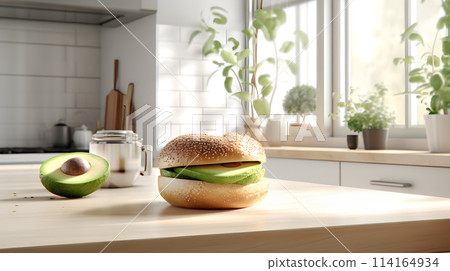 Bagel sandwich with fresh ripe avocado 114164934
