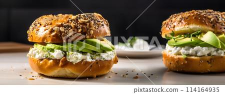 Bagel sandwich with fresh ripe avocado 114164935