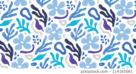 Abstract floral shape seamless pattern. Abstract modern floral leaf texture shape background. Organic modern boho nature contemporary seamless pattern. Vector 114165061