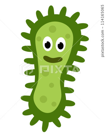 Cute cartoon green character bacteria, microbe, germ. Microbiology organism. Mascot expressing emotion. Vector children illustration in flat design. 114165065