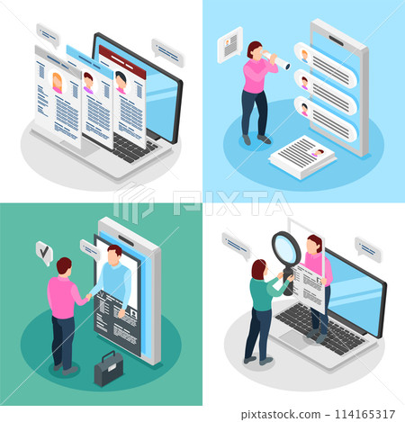 Recruiting agency isometric cartoon composition set 114165317