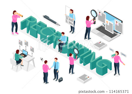 Recruiting agency isometric cartoon composition 114165371