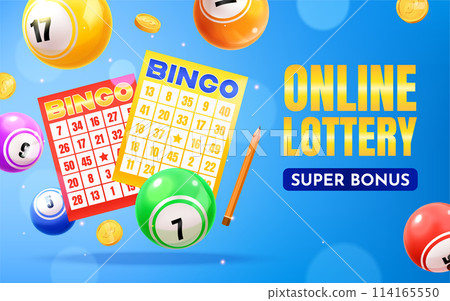 Realistic bingo advertising composition template 114165550